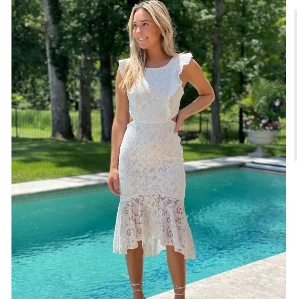 White Lace Cutout Midi Dress